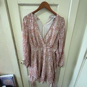 Sincerely Jules Pink Floral Wrap Dress with Long Sleeves